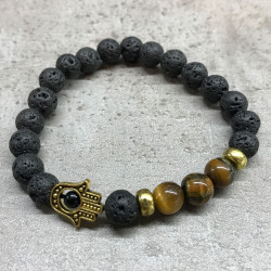 4x Náramok z Lávového Kameňa - Tigrie Oko & Hamsa