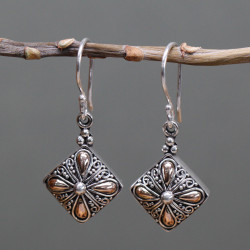 Striebro & Zlato Náušnice - Štvorec