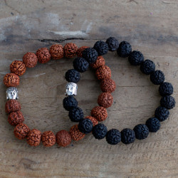 6x Rudraksha Mala Buddha Náramok - Tmavý