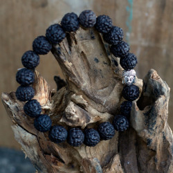 6x Rudraksha Mala Buddha Náramok - Tmavý