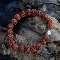 6x Rudraksha Mala Buddha Náramok - Hnedý