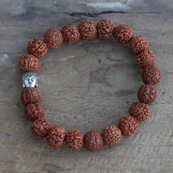 6x Rudraksha Mala Buddha Náramok - Prírodný