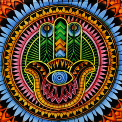 Ručne Maľovaný Bavlnený Obraz - Hamsa