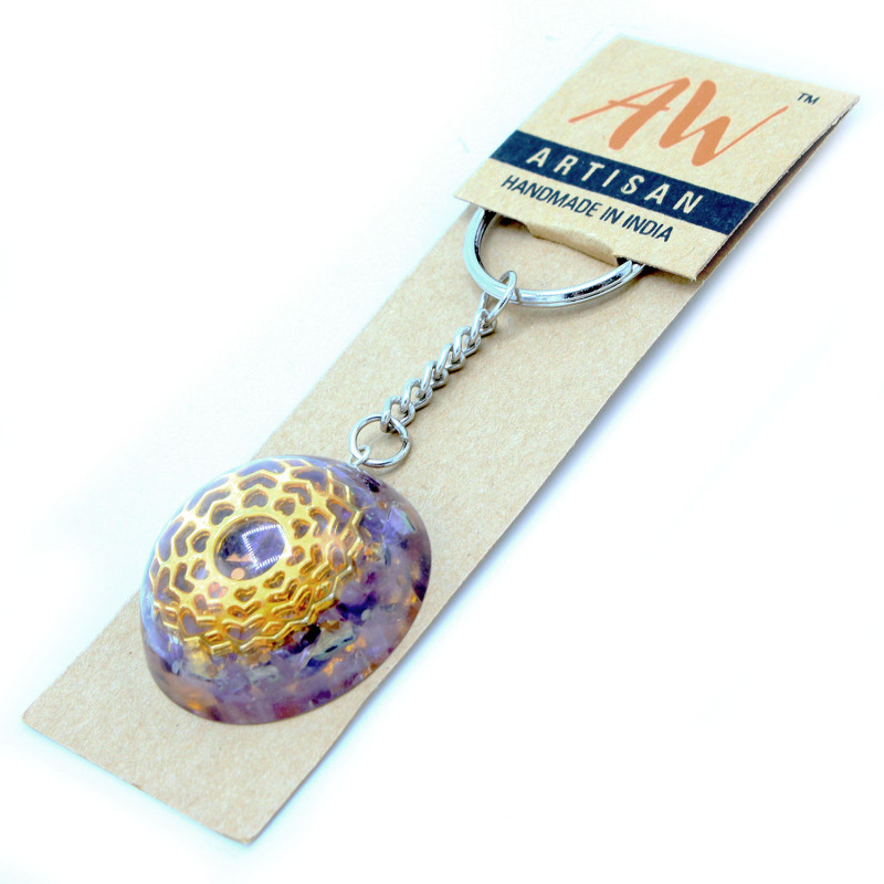 Orgonitový Prívesok na Kľúče - Amethyst - Srdiečková Mandala