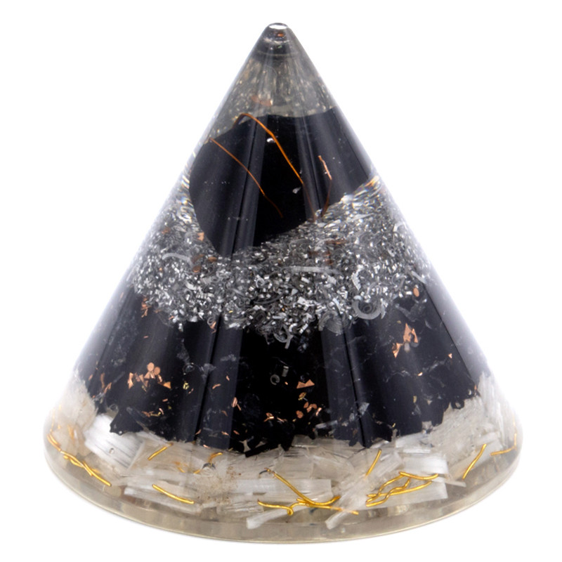 Orgonitový Kužeľ - Selenitová a Čierna Turmalínová Meď - 90 mm