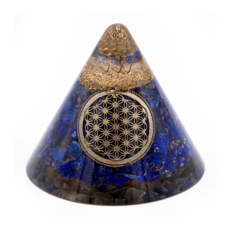 Orgonitový Kužeľ - Lapis Kvet života - Vložený Kryštál - 90 mm