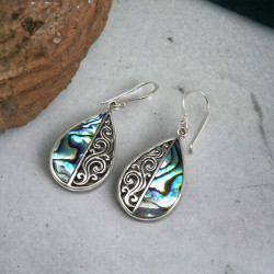 Náušnice Mušľa & Striebro - Kvapka - Abalone