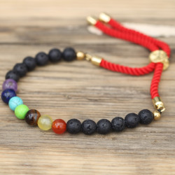 18K Pozlátený Náramok z Drahokamov - Lávový Kameň Chakra