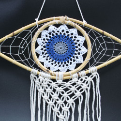 Ochranný Lapač Snov - Stredný - Macramé - Biela / Modrá / Šedá