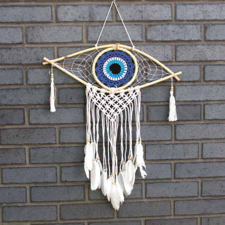 Ochranný Lapač Snov - Stredný - Macramé - Modrá / Biela / Čierna