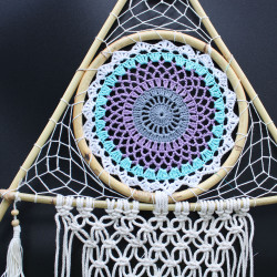 Ochranný Lapač Snov - Veľký - Macramé - Pyramída Biela/ Tyrkysová