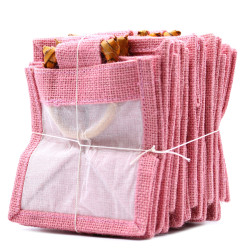 10x Darčekové Tašky z Juty a Bavlny - 1 Okienko - Ružové