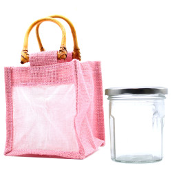 10x Darčekové Tašky z Juty a Bavlny - 1 Okienko - Ružové