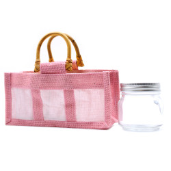 10x Darčekové Tašky z Juty a Bavlny - 3 Okienka - Ružové