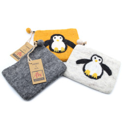 3x Prírodné Plstené Vrecko na Zips (rôzne) - Roztomilý Tučniak