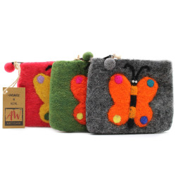 3x Prírodné Plstené Vrecko na Zips (rôzne) - Veľký Motýľ