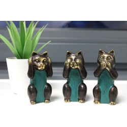 Set 3 Mosadzných Mačiek - Nevidím, Nepočujem, Nehovorím