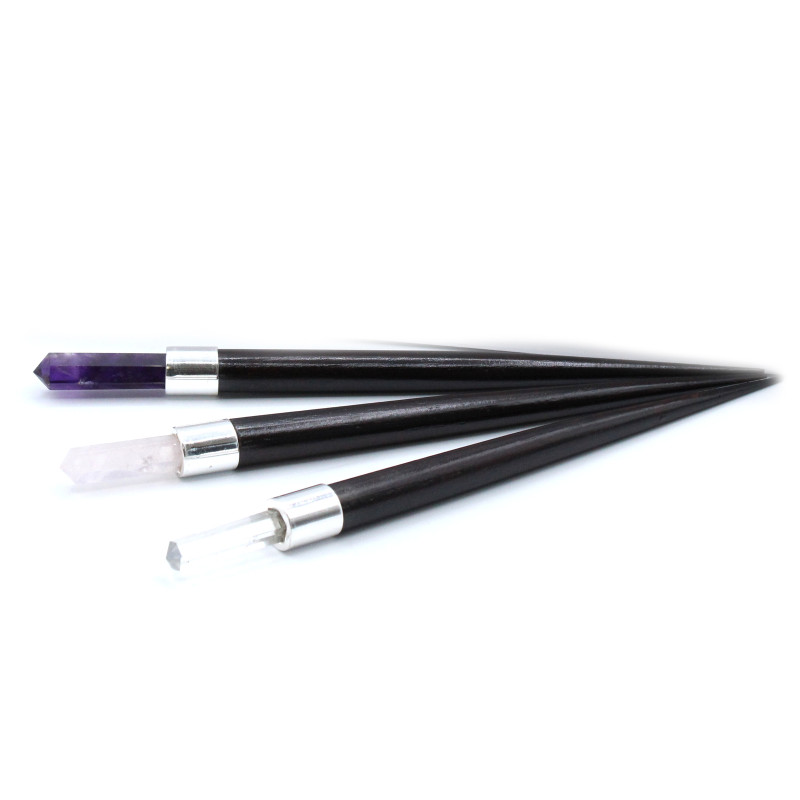 3x Špicatý Liečivý Prútik - Ruženin, Kremeň, Amethyst