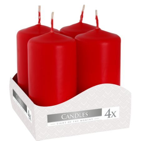 3x Sada 4 Sviečok Valec 40x80mm - Červené