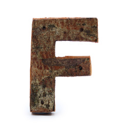 12x Rustikálne Písmená z Drevenej Kôry - "F" - 7cm