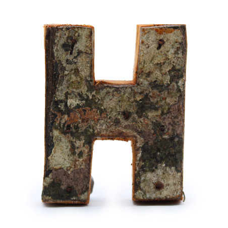 12x Rustikálne Písmená z Drevenej Kôry - "H" - 7cm