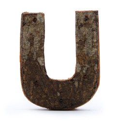 12x Rustikálne Písmená z Drevenej Kôry - "U" - 7cm