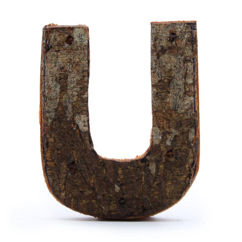 12x Rustikálne Písmená z Drevenej Kôry - "U" - 7cm