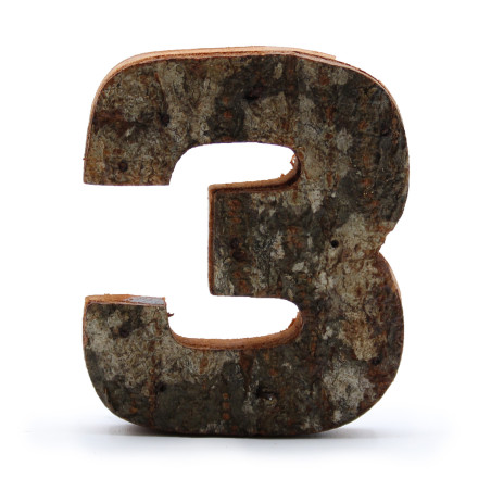 12x Rustikálne Čísla z Drevenej Kôry - "3" - 7cm