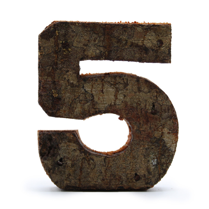 12x Rustikálne Čísla z Drevenej Kôry - "5" - 7cm