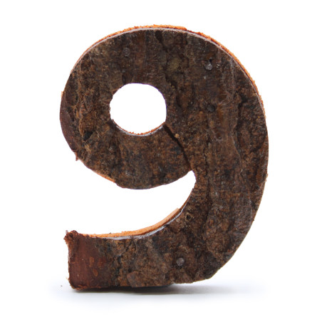 12x Rustikálne Čísla z Drevenej Kôry - "9" - 7cm