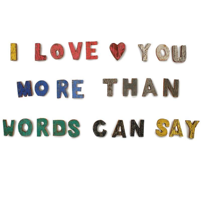 28x Rustikálne Písmená z Drevenej Kôry Farebné - I love you more than 