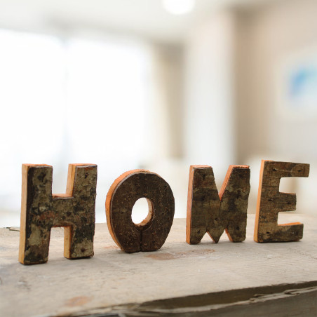 12x Rustikálne Písmená z Drevenej Kôry Farebné - HOME (4x3)
