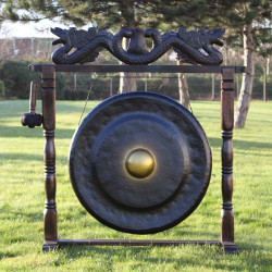 Veľký Gong s Hnedým Antickým Stojanom - 80cm - Čierny