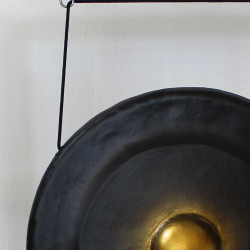 Veľký Gong s Hnedým Antickým Stojanom - 80cm - Čierny