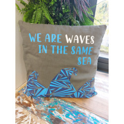 3x Bavlnená Obliečka na Vankúš s Potlačou - We are Waves - Sivá, Modrá