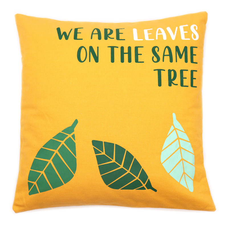 3x Bavlnená Obliečka na Vankúš s Potlačou - We are Leaves - Žltá, Modr