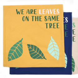3x Bavlnená Obliečka na Vankúš s Potlačou - We are Leaves - Žltá, Modr