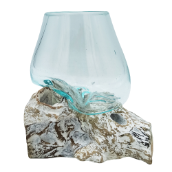 Roztavené Sklo na Dreve - Biela Vymývaná - Malá Misa