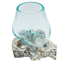 Roztavené Sklo na Dreve - Biela Vymývaná - Malá Misa