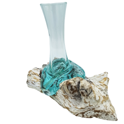 4x Roztavené Sklo na Dreve - Biela Vymývaná - Malá Váza