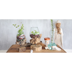 4x Roztavené Sklo na Dreve - Biela Vymývaná - Malá Váza