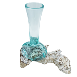 4x Roztavené Sklo na Dreve - Biela Vymývaná - Stredná Váza