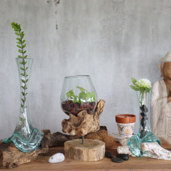 4x Roztavené Sklo na Dreve - Biela Vymývaná - Stredná Váza