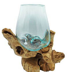 Roztavené Sklo na Dreve so Stojanom - Veľká Misa