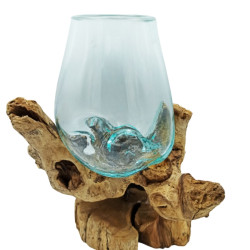 Roztavené Sklo na Dreve so Stojanom - Veľká Misa