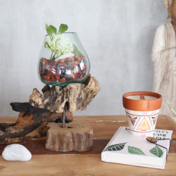 Roztavené Sklo na Dreve so Stojanom - Veľká Misa