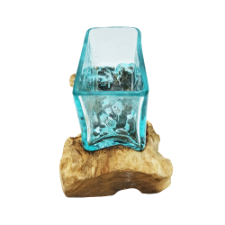 2x Roztavené Sklo na Dreve - Veľká Hranatá Misa