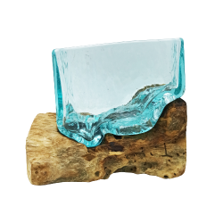 2x Roztavené Sklo na Dreve - Veľká Hranatá Misa