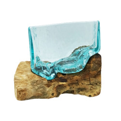 2x Roztavené Sklo na Dreve - Veľká Hranatá Misa