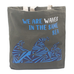 3x Bavlnená Taška s Potlačou - We are Waves - Sivá, Modrá a Prírodná